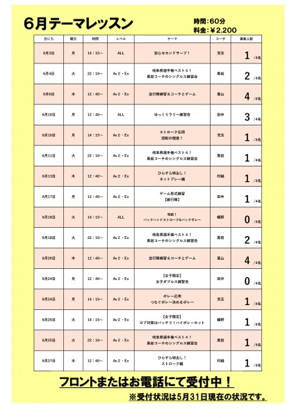 テーマレッスンPOP6月受付状況